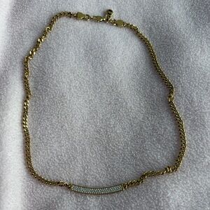 Signed Michael Kors Gold Tone Reversible Crystal Pave Toggle Necklace
